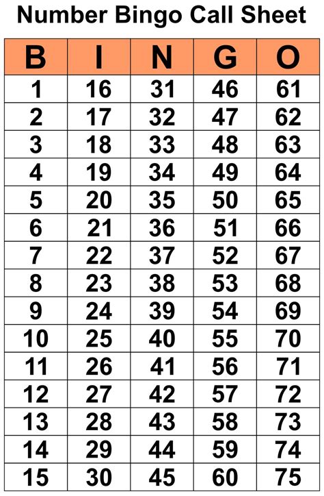 Bingo Master Call Sheet Printable